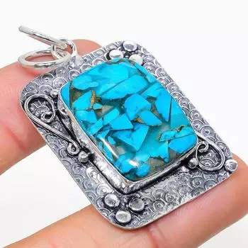 Подвеска из стерлингового серебра 925 пробы с натуральным медным синим бирюзовым камнем 2,09 дюйма G7E39