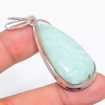 Подвеска из стерлингового серебра 925 пробы с натуральным амазонитом ручной работы 2,17 дюйма v5d67