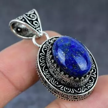 Подвеска из стерлингового серебра 925 пробы с натуральным лазуритом 1,77 дюйма O3j61