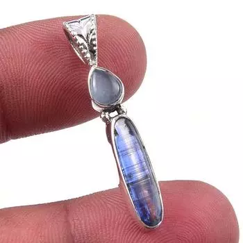 Подвеска из стерлингового серебра 925 пробы с натуральным кианитом и аквамарином 1,50 дюйма l5V73