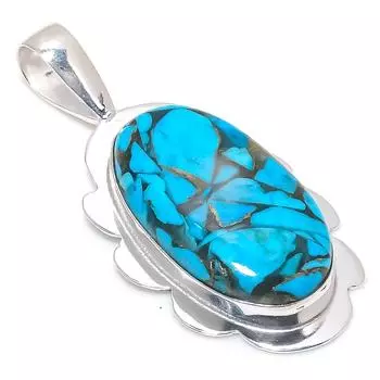 Подвеска из стерлингового серебра 925 пробы с натуральным медным синим бирюзовым камнем 2,25 дюйма k6P84