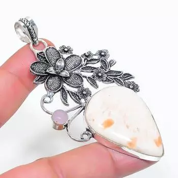 Подвеска из стерлингового серебра 925 пробы с натуральным сколецитом и халцедоном 3,27 дюйма K6o30