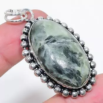 Подвеска из стерлингового серебра 925 пробы с натуральным пренитом ручной работы 2,25 дюйма Q6r62