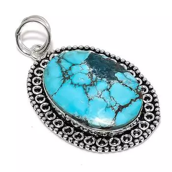 Подвеска из стерлингового серебра 925 пробы с натуральным тибетским бирюзовым камнем 2,48 дюйма V6i63