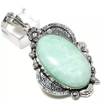 Подвеска из стерлингового серебра 925 пробы с натуральным амазонитом ручной работы 2,64 дюйма M2r69