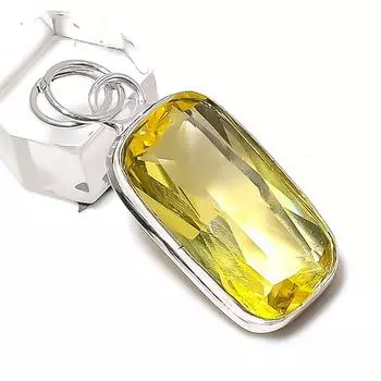 Подвеска из стерлингового серебра 925 пробы с натуральным лимонным топазом ручной работы, размер 1,81 дюйма, M3p20