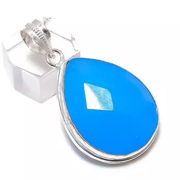 Подвеска из стерлингового серебра 925 пробы с натуральным водным халцедоном ручной работы 1,85 дюйма G6o71