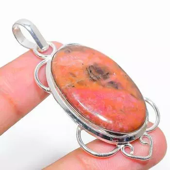 Подвеска из стерлингового серебра 925 пробы с натуральным родонитом ручной работы 2,40 дюйма J9N69