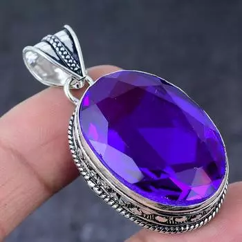 Подвеска из стерлингового серебра 925 пробы с розовым аметистом, ручная работа, 1,97 дюйма, M7J54
