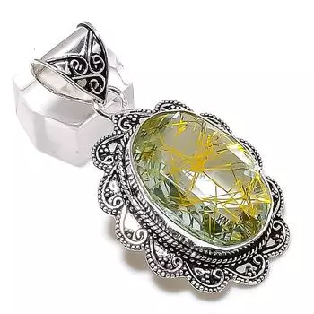 Подвеска из стерлингового серебра 925 пробы с золотым рутилом, ручная работа, 2,25 дюйма K1c33