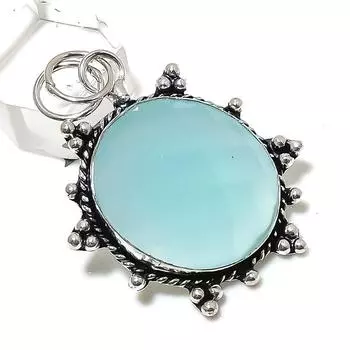 Подвеска из стерлингового серебра 925 пробы с натуральным водным халцедоном ручной работы 2,05 дюйма V7N84