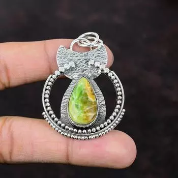 Подвеска из стерлингового серебра 925 пробы с варисцитом. Подвеска ручной работы с уникальным дизайном. Ювелирные изделия. Подвеска с драгоценным камнем. Подарок для нее. Серебряные украшения. Подвеска с камнем по случаю рождения.