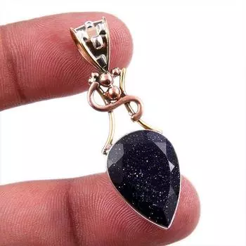 Подвеска из стерлингового серебра 925 пробы с натуральным синим солнечным камнем, подарочная двухцветная подвеска 1,75 дюйма b4h68