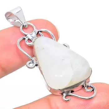 Подвеска из стерлингового серебра 925 пробы с натуральным радужным лунным камнем 2,05 дюйма z4Q61