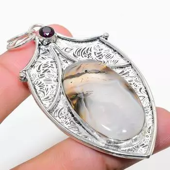 Подвеска из стерлингового серебра 925 пробы с натуральным русским дендритом и аметистом 2,84 дюйма R4l28