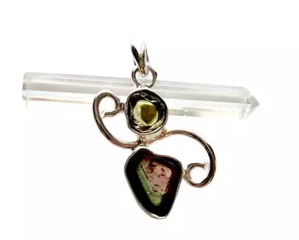 Подвеска из стерлингового серебра 925 пробы с натуральным редким арбузным турмалином, Gift028
