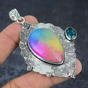 Подвеска из стерлингового серебра 925 пробы с натуральным радужным солнечным кварцем 3,15 дюйма y1L39