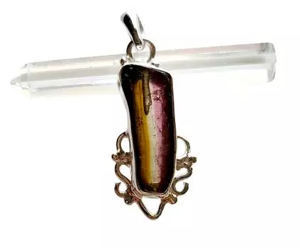 Подвеска из стерлингового серебра 925 пробы с натуральным арбузным турмалином 1 дюйм, Gift036