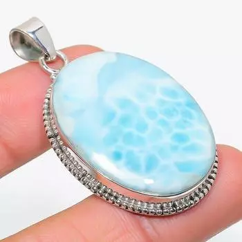 Подвеска из стерлингового серебра 925 пробы с драгоценным камнем Natural Republic Larimar 2 дюйма Z1u38