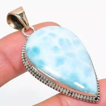 Подвеска из стерлингового серебра 925 пробы с драгоценным камнем Natural Republic Larimar 2,50 дюйма Q8w11