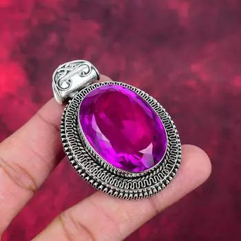 Подвеска из стерлингового серебра 925 пробы с розовым аметистом, ювелирное украшение из драгоценных камней ручной работы, на День памяти 2.44 Inches розовый