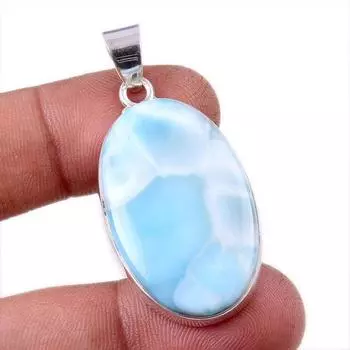 Подвеска из стерлингового серебра 925 пробы с драгоценным камнем Natural Republic Larimar 1,75 дюйма q4o49