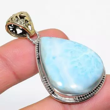 Подвеска из стерлингового серебра 925 пробы с драгоценным камнем Natural Republic Larimar 2 дюйма Q0M92