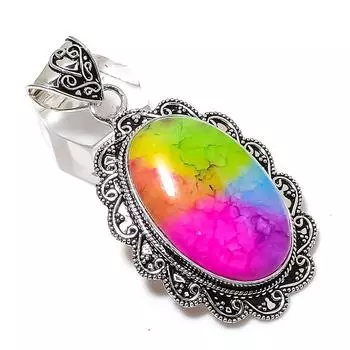 Подвеска из стерлингового серебра 925 пробы с натуральным радужным солнечным кварцем 2,56 дюйма k0I14