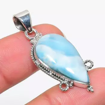 Подвеска из стерлингового серебра 925 пробы с драгоценным камнем Natural Republic Larimar, размер 1,75 дюйма, q5o41