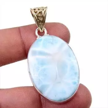 Подвеска из стерлингового серебра 925 пробы с драгоценным камнем Natural Republic Larimar 2 дюйма L7Q45