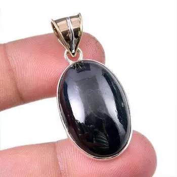 Подвеска из стерлингового серебра 925 пробы с натуральным черным звездным камнем 1,75 дюйма E3b62