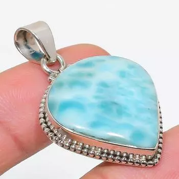 Подвеска из стерлингового серебра 925 пробы с драгоценным камнем Natural Republic Larimar 1,50 дюйма Q5g52