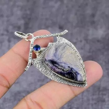 Подвеска из стерлингового серебра 925 пробы с натуральным лепидолитом и голубым топазом 2,22 дюйма d5l35