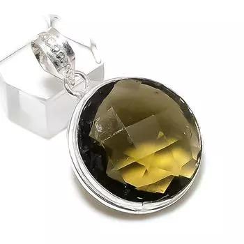 Подвеска из стерлингового серебра 925 пробы с натуральным оливковым топазом ручной работы 1,62 дюйма n9o91