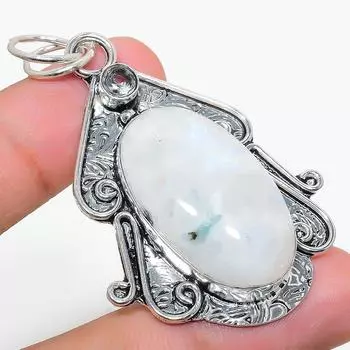 Подвеска из стерлингового серебра 925 пробы с натуральным радужным лунным камнем и белым топазом 2,29 дюйма K3Q07