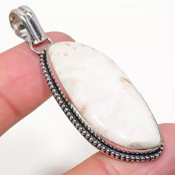 Подвеска из стерлингового серебра 925 пробы с натуральным сколецитом ручной работы 2,36 дюйма G8q44