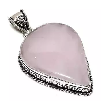Подвеска из стерлингового серебра 925 пробы с натуральным розовым кварцем ручной работы 2,56 дюйма a4W07
