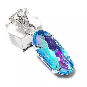 Подвеска из стерлингового серебра 925 пробы с натуральным мистическим топазом ручной работы 1,81 дюйма Q2m74