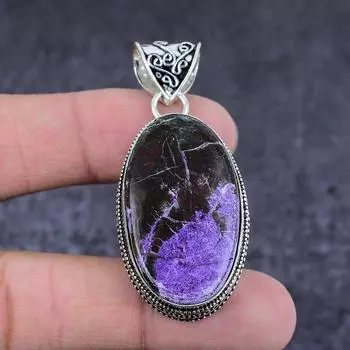 Подвеска из стерлингового серебра 925 пробы с драгоценным камнем пурпуритом 2,17 дюйма M0y86
