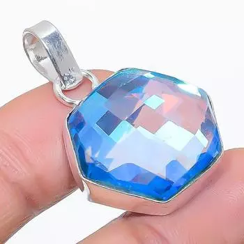 Подвеска из стерлингового серебра 925 пробы с натуральным мистическим топазом ручной работы 1,38 дюйма V5Z68