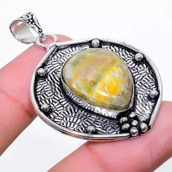 Подвеска из стерлингового серебра 925 пробы с натуральным драгоценным камнем шмель яшма 2,01 дюйма Y9n67