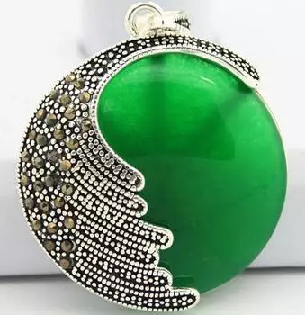 Подвеска из стерлингового серебра 925 пробы с натуральным зеленым нефритом, круглая марказитовая круглая подвеска 35 мм