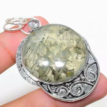 Подвеска из стерлингового серебра 925 пробы с натуральным пренитом и белым топазом, высота 2,40 дюйма, высота 2 м16.