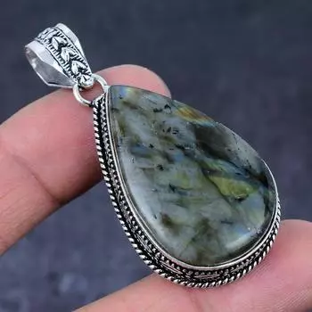 Подвеска из стерлингового серебра 925 пробы с драгоценным камнем лабрадоритом 2,25 дюйма g9r29