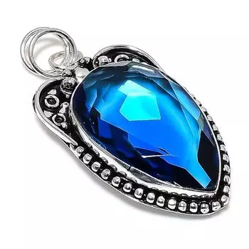 Подвеска из стерлингового серебра 925 пробы с натуральным лондонским голубым топазом 2,44 дюйма u7b95