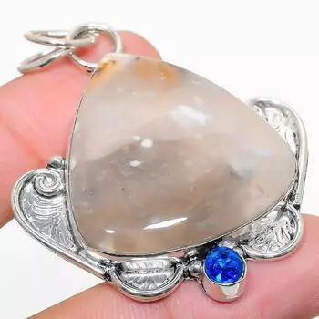 Подвеска из стерлингового серебра 925 пробы с натуральным русским дендритным голубым топазом 2,29 дюйма A9Z48