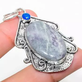 Подвеска из стерлингового серебра 925 пробы с натуральным каммереритом и голубым топазом 2,36 дюйма S7U92