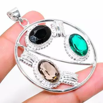 Подвеска из стерлингового серебра 925 пробы с натуральным дымчатым топазом и диопсидом 2,25 дюйма b8z73