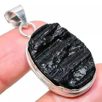 Подвеска из стерлингового серебра 925 пробы с черным турмалином, ручная работа, 2,17 дюйма AH-903 2.2 чёрный