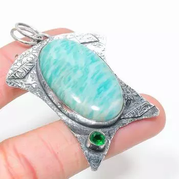 Подвеска из стерлингового серебра 925 пробы с натуральным амазонитом и перидотом 2,52 дюйма p0S57
